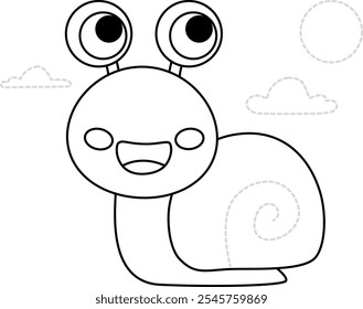 Snail drawing for graphomotor skills practice sheet exercise. Kids illustration for beginner children handwriting motor-skills