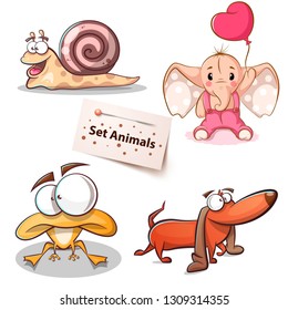 Snail, elephant, frog dog - set animals Vector eps 10