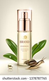Snail extract cosmetic ads. Cosmetic packaging design. Vector illustration