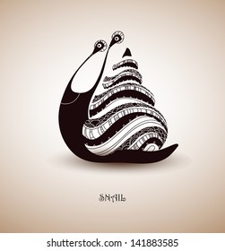 snail with fantastic patterns on the shell, light background, vector illustration