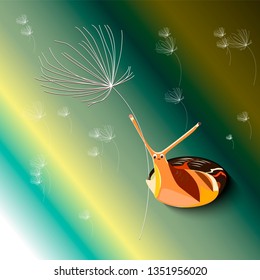 Snail flies on a dandelion