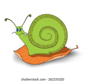 Snail with a flower on a sheet