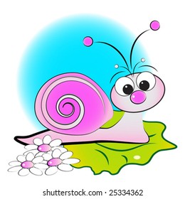 Snail, flowers and green leaf - Card for kids - Scrapbook and labels useful