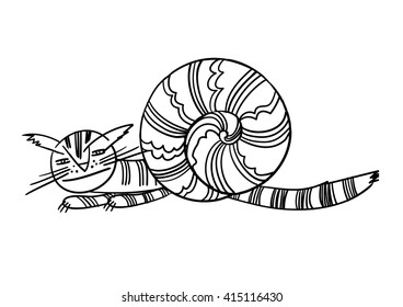  Snail funny cartoon cat. cat illustration t-shirt Graphics.