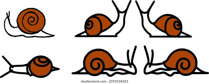 Snail, Gastropod, Mollusk, Slug, Escargot, Cochlea, Helix, Spiral Shell Creature, Terrestrial Gastropod, Slow-moving Animal, Slime-trail Invertebrate, Shelled Slug Vector Illustration Set