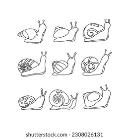 snail handrawn doodle illustration vector set