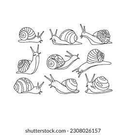 snail handrawn doodle illustration vector set