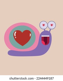 Snail with heart with Love eyes and one Heart a body