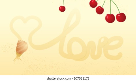 Snail and heart on the beach