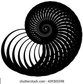 Snail, helix made of inward rotating circles. Abstract element isolated on white.