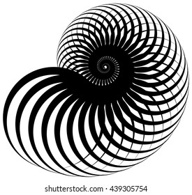 Snail, helix made of inward rotating circles. Abstract element isolated on white.