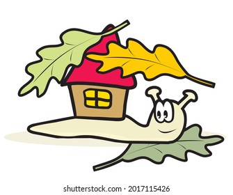 snail and house, smiling vector illustration