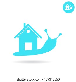 Snail with human house on the back, real estate logo concept, 2d vector icon, illustration isolated on white background, eps 10