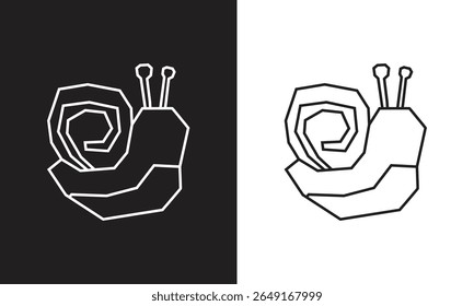 Snail Icon in Black Line Art and White Line Art Cutout Style