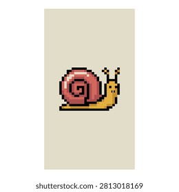 Snail icon: cute pixel art mollusk with a vibrant red shell