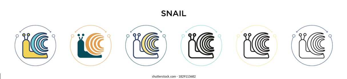 Icono de relleno, línea delgada, contorno y estilo de trazo. Ilustración vectorial de dos iconos de los vectores de caracol de color y negro se puede utilizar para móviles, ui, web