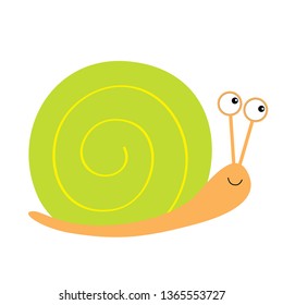 Snail icon. Green shell. Cute cartoon kawaii funny character. Big eyes. Smiling face. Insect isolated. Flat design. Baby clip art. White background. Vector illustration