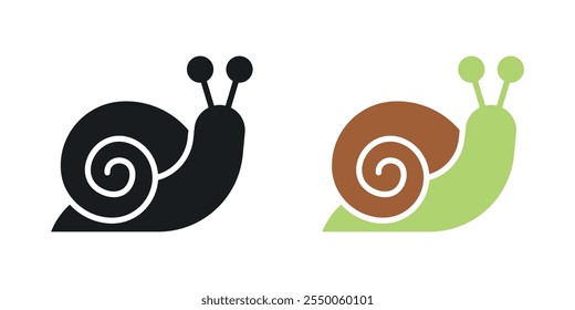 Snail icon set in black and colored version