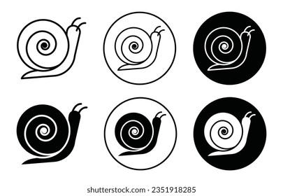 Snail icon set. cute slow snail with shell vector symbol. simple slug icon. gastropods sign in black filled and outlined style.