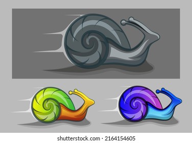 Snail Icon Set Illustration. Round Shell Snail. Fast Moving, Symbolic Shape - Stock Vector