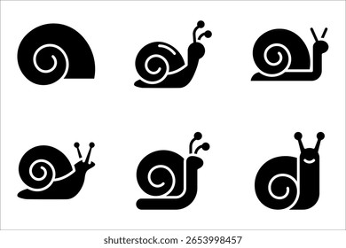 Snail Icon set. Slug in Shell Crawl Glyph Pictogram. Helix Slow Icon. vector illustration on white background