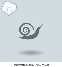 Snail icon with shadow. Cloud of download with arrow.