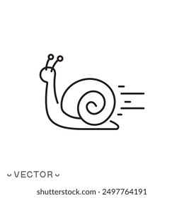 snail icon, slow slug speed, thin line symbol isolated on white background, editable stroke eps 10 vector illustration