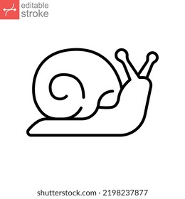 Snail icon, slug. Simple moving snail symbol shelled gastropod Animal logo pictogram. mollusk invertebrates. Outline style. editable stroke. Vector illustration. design on white background. EPS 10