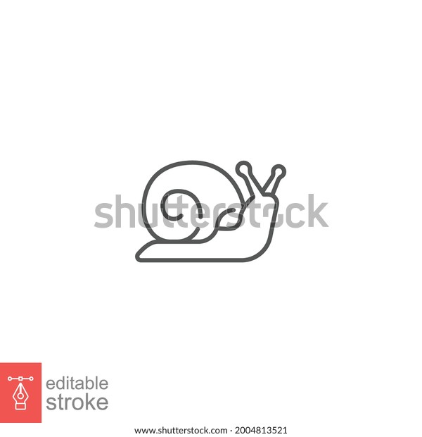 Snail icon, slug. Simple moving snail symbol shelled\
gastropod Animal logo pictogram. mollusk invertebrates. Outline\
style. editable stroke. Vector illustration. design on white\
background. EPS 10