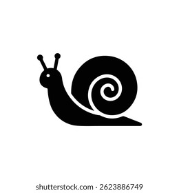 Snail Icon with Spiral Shell and Antennae - Black Filled