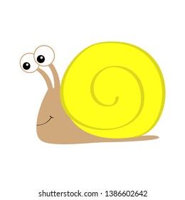 Snail icon. Yellow shell house. Cute cartoon kawaii funny character. Insect isolated. Big eyes. Smiling face. Flat design. Baby clip art. White background. Vector illustration