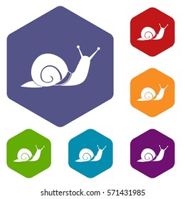 Snail icons set rhombus in different colors isolated on white background
