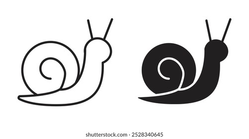 Snail icons. Vector set in filled and line style.