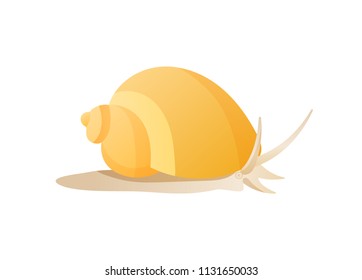 Snail isolated on white background vector poster, illustration of slimy animal with helix on shell, slow aquarium inhabitant with thin sensitive horns