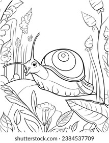 Snail Jungle coloring page line art