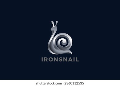 Snail Logo Metallic 3D design vector template. Luxury Steel Metal Logotype concept.