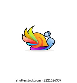 Snail logo wearing colorful wings, Animal logo vector