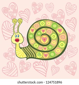 Snail love romantic background vector illustration