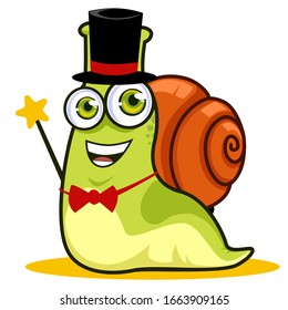 snail magic mascot cartoon in vector