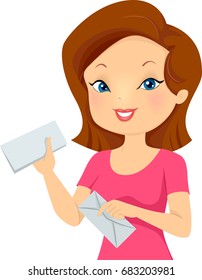 Snail Mail Concept Illustration Featuring a Young Beautiful Woman Holding a White Envelope