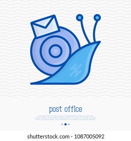 Snail mail with envelope thin line icon. Modern vector illustration of slow mail.