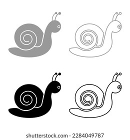 Snail mollusc set icon grey black color vector illustration image solid fill outline contour line thin flat style