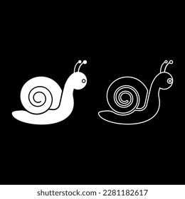 Snail mollusc set icon white color vector illustration image solid fill outline contour line thin flat style