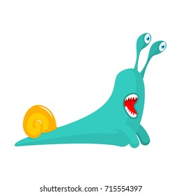 Snail monster cartoon style isolated. Insect with shell. Gastropod mollusk with spiral shell