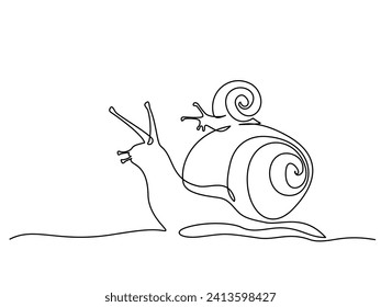 Snail mother with baby. Family love. Mothers day concept. Continuous one line drawing. Vector illustration.