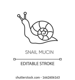 Snail mucin pixel perfect linear icon. Skincare natural component. Repairing effect for skin. Thin line customizable illustration. Contour symbol. Vector isolated outline drawing. Editable stroke