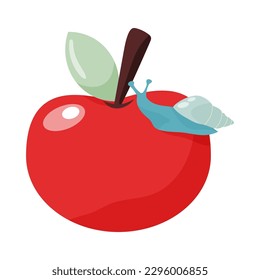 Snail on an apple colourful handdrawn vector illustration.