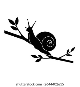 Snail on branch silhouette nature design.