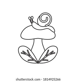 snail on a mushroom icon over white background, line style, vector illustration