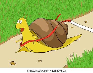 Snail on a racetrack. Vector illustration